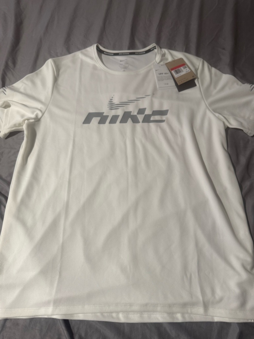 Nike White Short-Sleeve Crew Performance Tee with Gray Logo